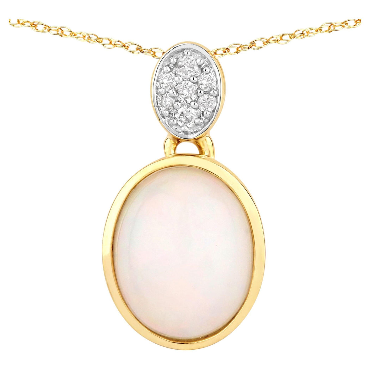 Ethiopian Opal Pendant With Diamonds 1.6 Carats 10K Yellow Gold