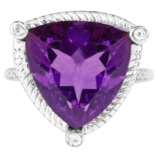 Trillion Cut 8.15 Carat Amethyst Ring With White Topaz