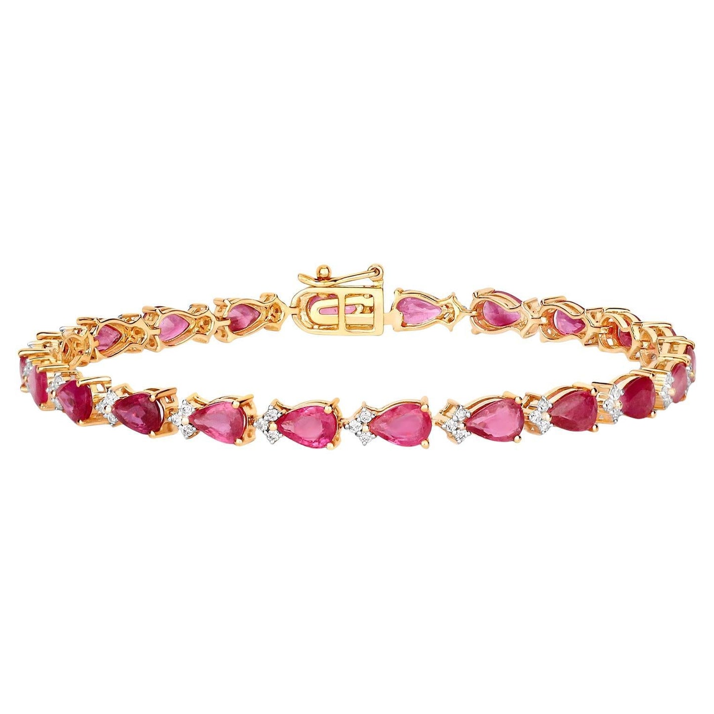 Ruby Tennis Bracelet Diamond Links 9.32 Carats 14K Yellow Gold