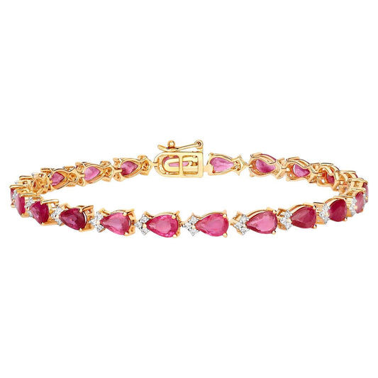 Ruby Tennis Bracelet Diamond Links 9.32 Carats 14K Yellow Gold