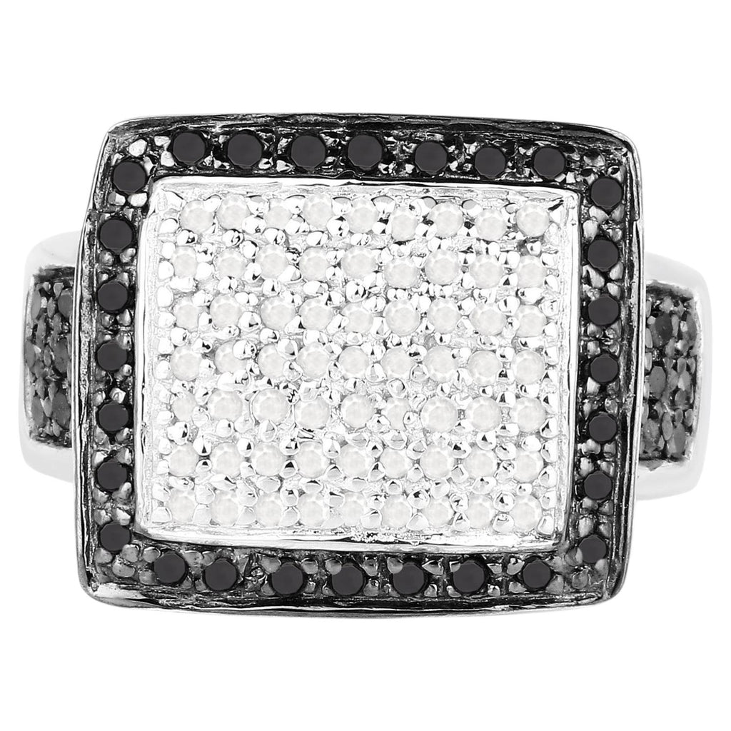 White Diamond Ring With Black Diamonds 0.58 Carats Sterling Silver