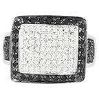 White Diamond Ring With Black Diamonds 0.58 Carats Sterling Silver