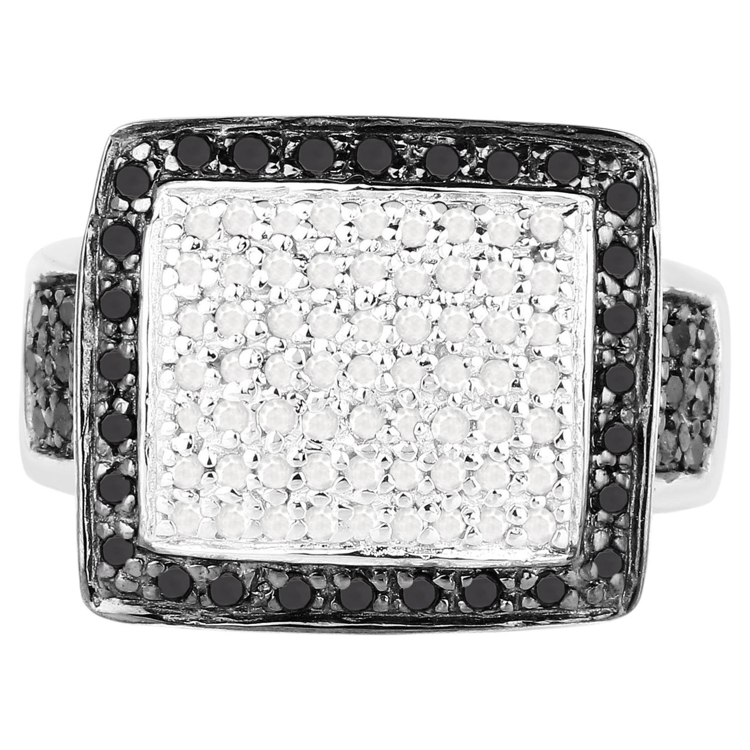 White Diamond Ring With Black Diamonds 0.58 Carats Sterling Silver