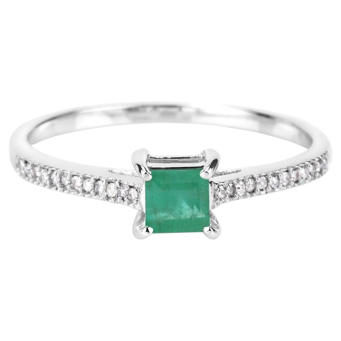 Zambian Emerald Ring With Diamonds 0.64 Carats 14K White Gold