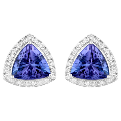 Tanzanite Stud Earrings With Diamonds 3.82 Carats 14K White Gold