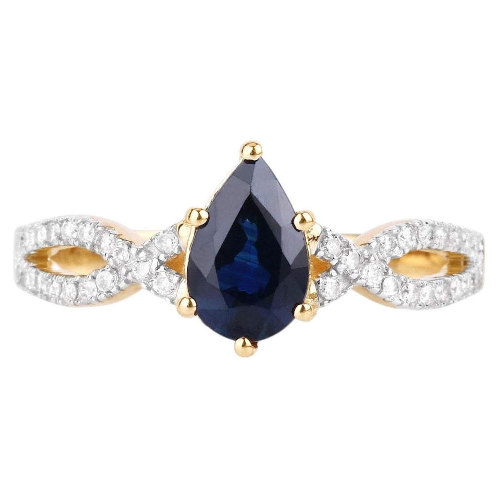 Blue Sapphire Ring With Diamonds 1.1 Carats 14K Yellow Gold