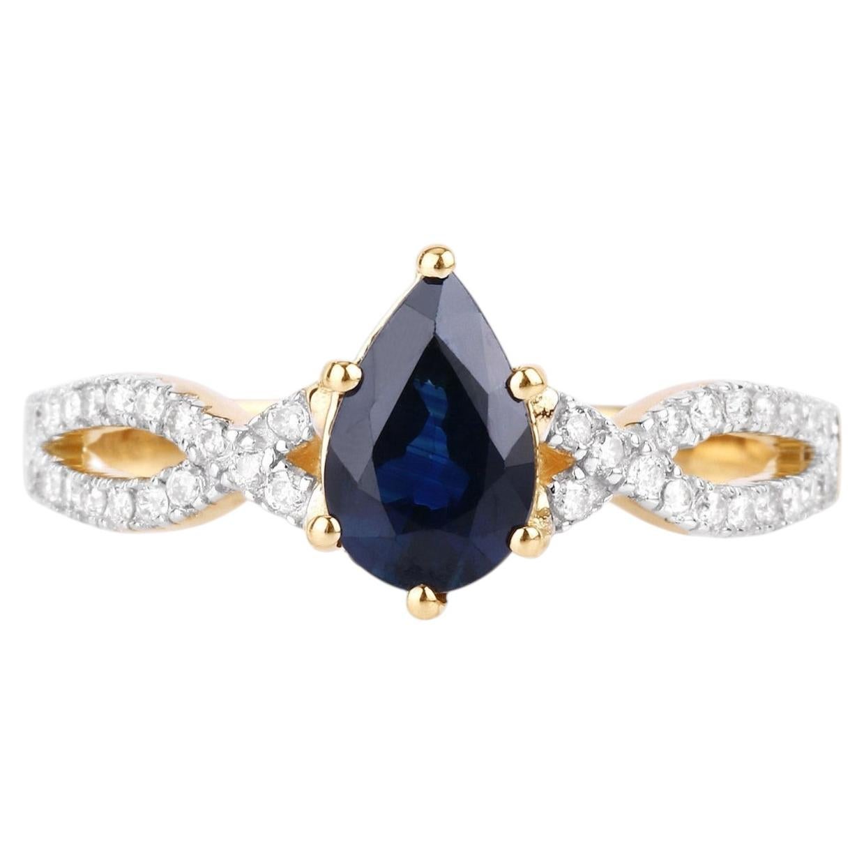 Blue Sapphire Ring With Diamonds 1.1 Carats 14K Yellow Gold
