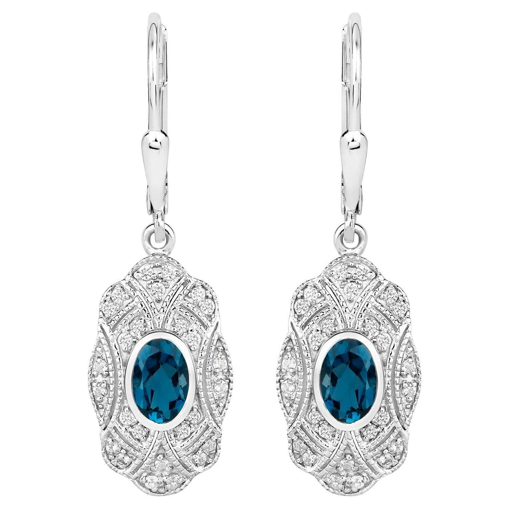 London Blue Topaz Earrings With White Topaz 1.26 Carats Sterling Silver