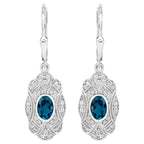 London Blue Topaz Earrings With White Topaz 1.26 Carats Sterling Silver