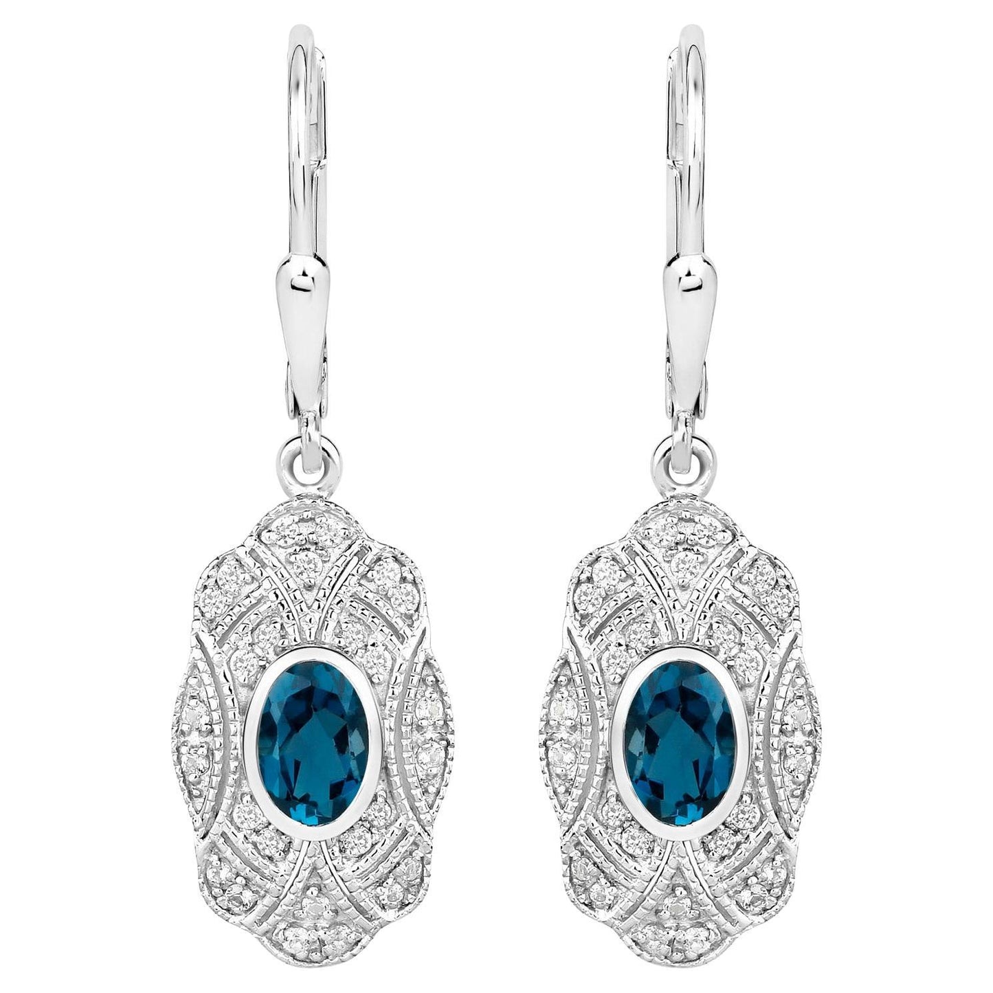 London Blue Topaz Earrings With White Topaz 1.26 Carats Sterling Silver