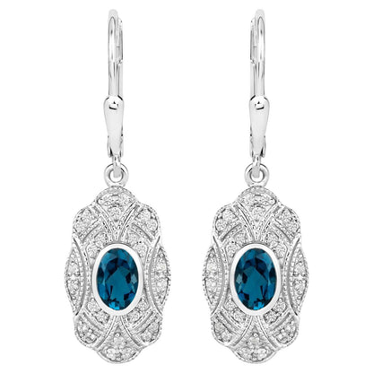 London Blue Topaz Earrings With White Topaz 1.26 Carats Sterling Silver