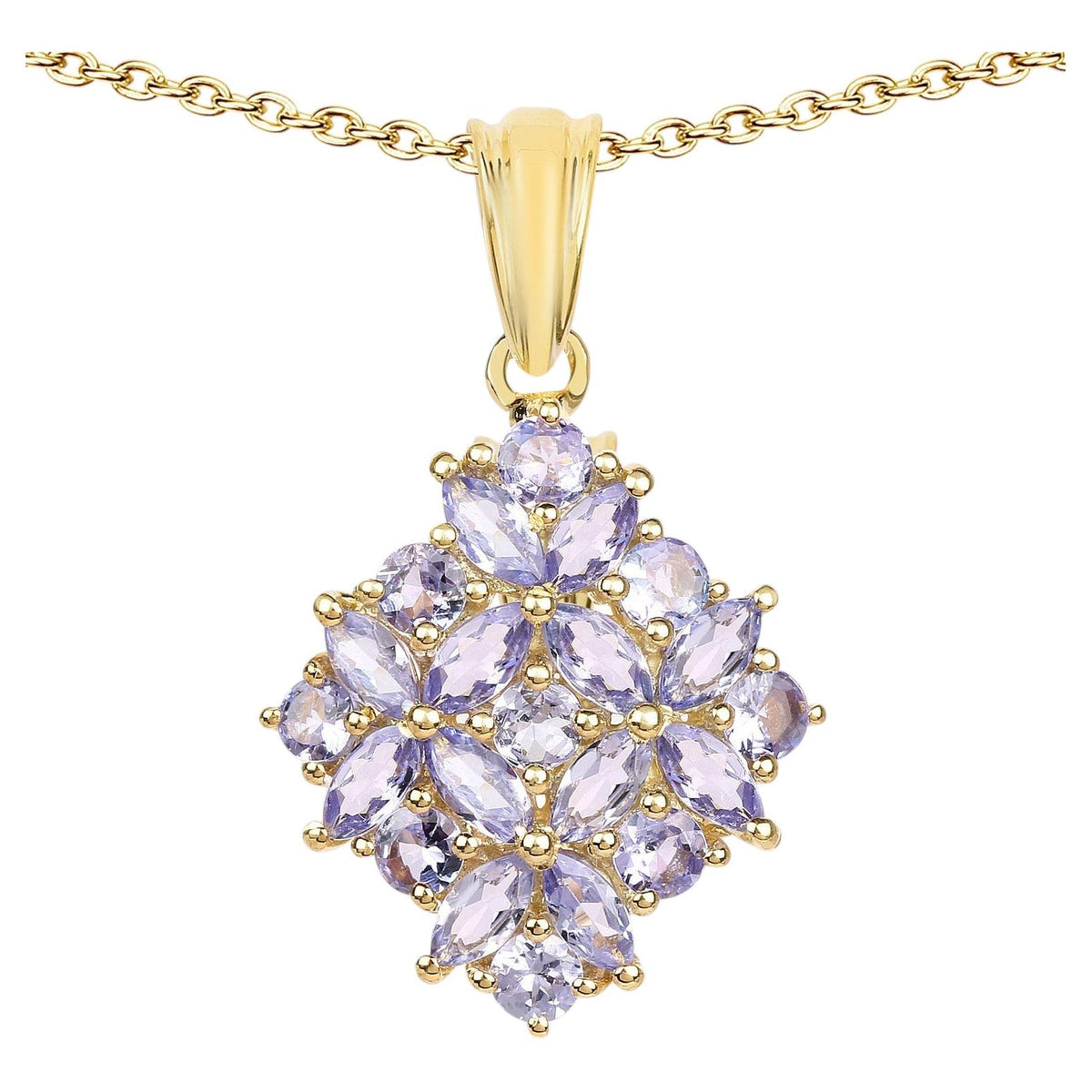 Tanzanite Flower Pendant 2.54 Carats Gold Plated Silver