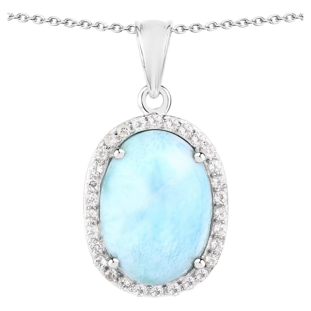 Larimar Pendant With White Topaz 13.5 Carats Sterling Silver