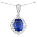 Blue Sapphire Pendant With Diamonds 3.96 Carats 18K White Gold