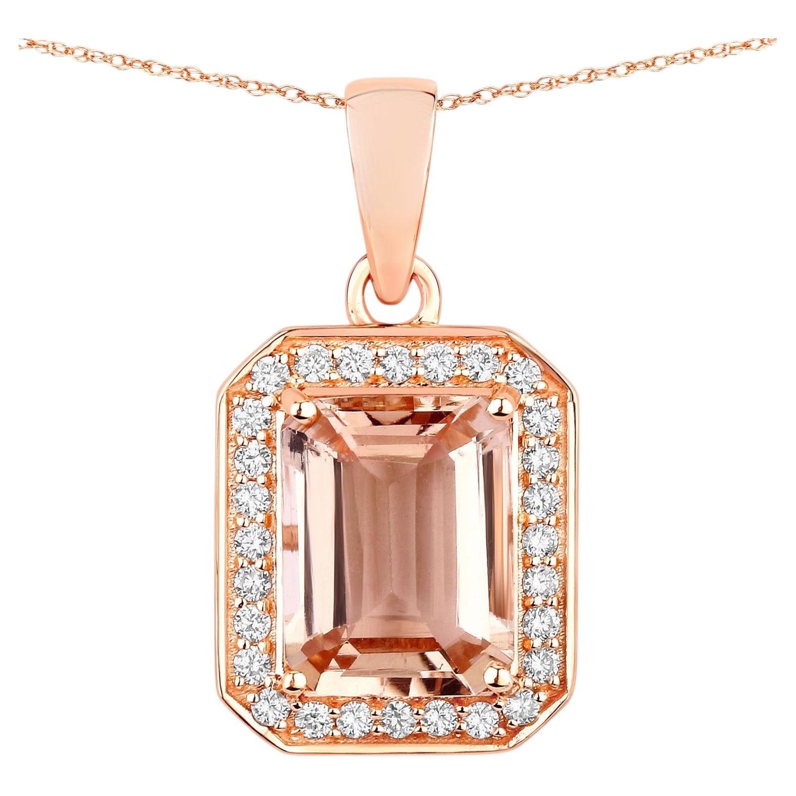 Morganite Pendant With Diamonds 1.94 Carats 14K Rose Gold