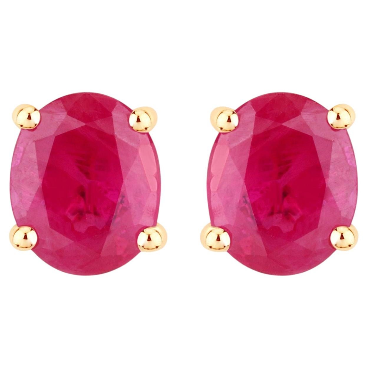 Ruby Stud Earrings 0.58 Carats 14K Yellow Gold