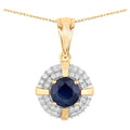Blue Sapphire Pendant With Diamonds 1.66 Carats 10K Yellow Gold