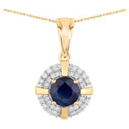Blue Sapphire Pendant With Diamonds 1.66 Carats 10K Yellow Gold