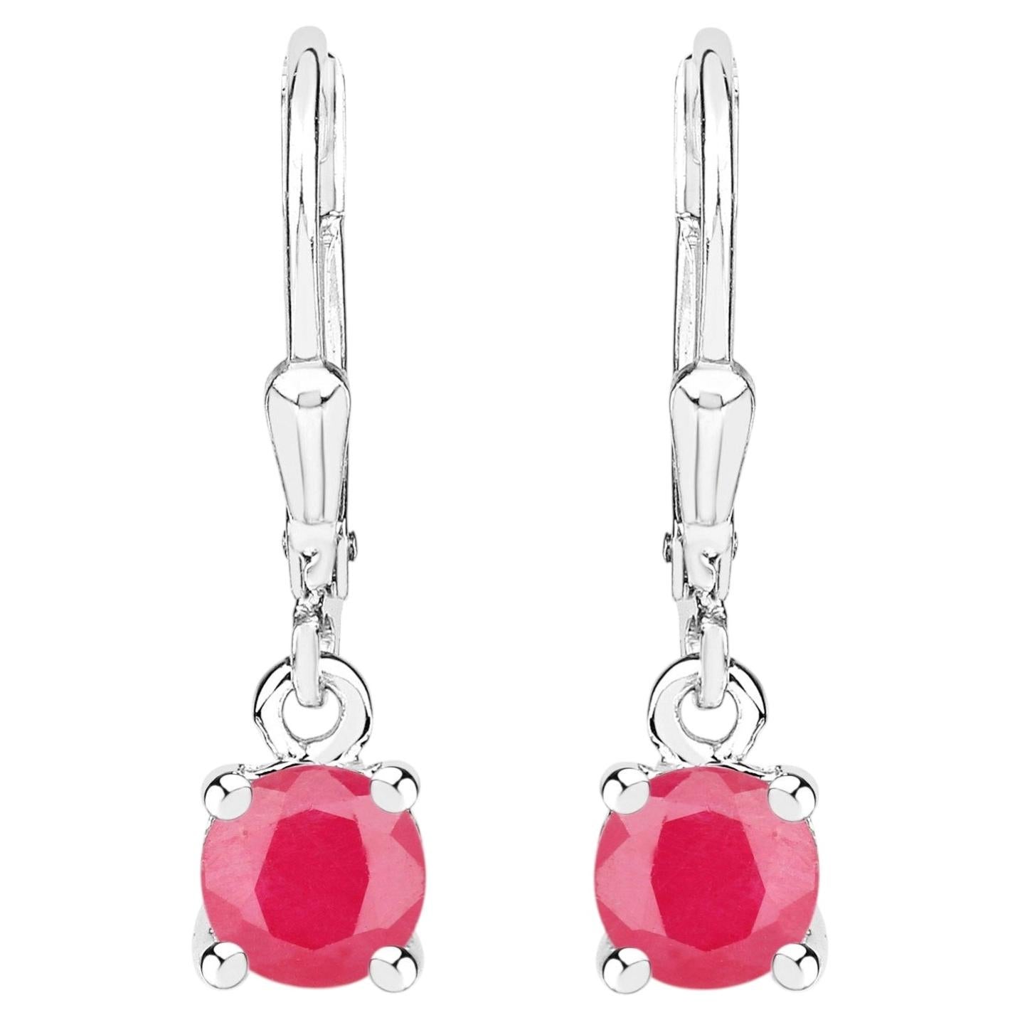 Natural Ruby Earrings 1.18 Carats Sterling Silver