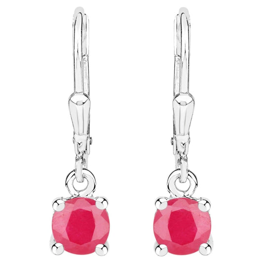 Natural Ruby Earrings 1.18 Carats Sterling Silver