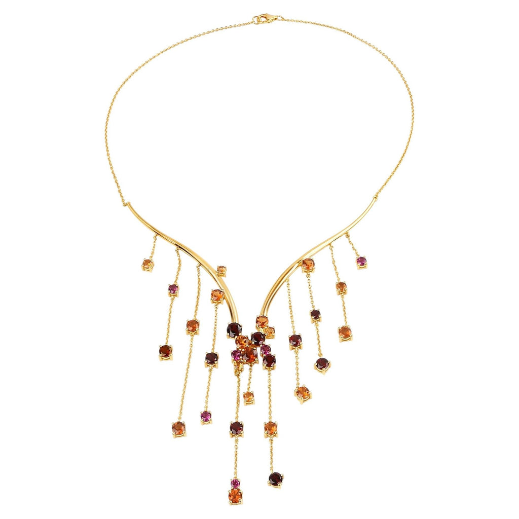 Hessonite Necklace With Garnet 15.8 Carats Gold Plated Silver