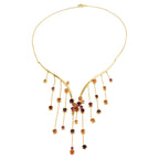 Hessonite Necklace With Garnet 15.8 Carats Gold Plated Silver