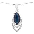 Blue Sapphire Pendant With Diamonds 1.38 Carats 14K White Gold