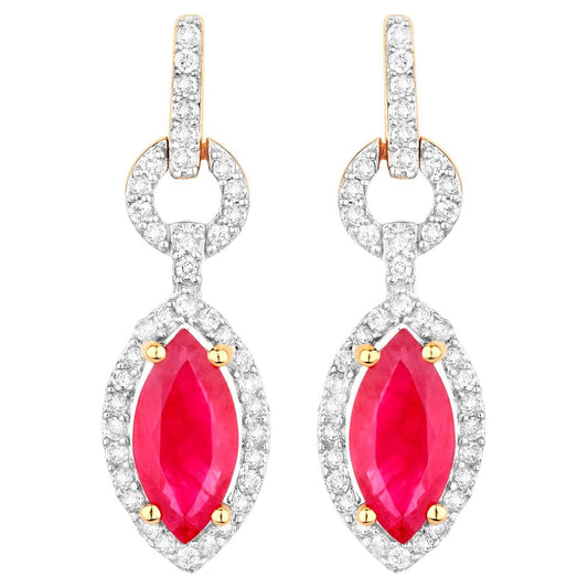 Ruby Earrings Diamonds 1.2 Carats 14K Yellow Gold