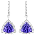 Tanzanite Dangle Earrings With Diamonds 3.86 Carats 14K White Gold