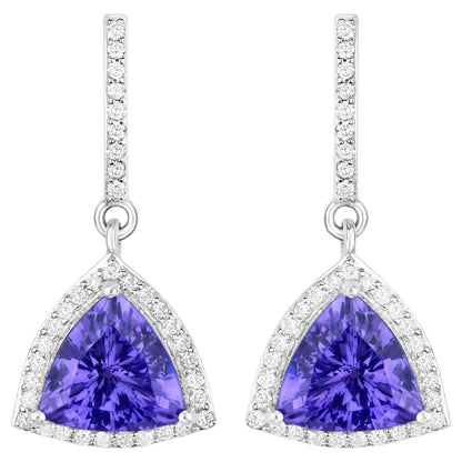 Tanzanite Dangle Earrings With Diamonds 3.86 Carats 14K White Gold