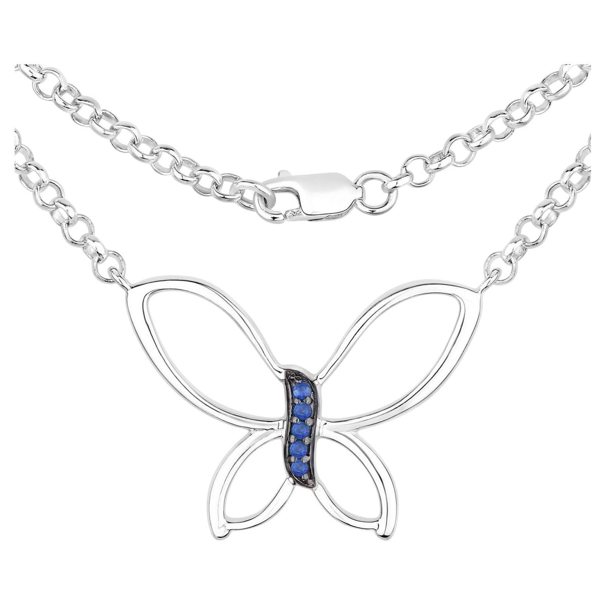 Blue Sapphire Butterfly Pendant 0.08 Carats Sterling Silver