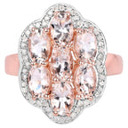 Morganite Flower Ring With Diamonds 3.02 Carats Gold Plated Silver