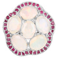 Ethiopian Opal Flower Ring With Ruby 4.62 Carats Sterling Silver