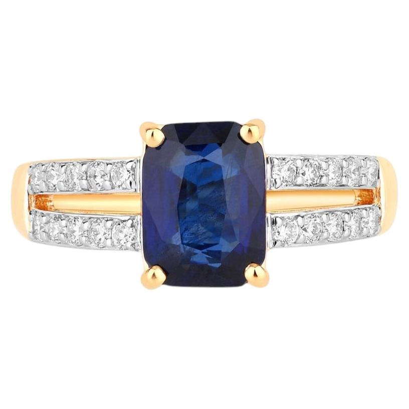 Blue Sapphire Ring With Diamonds 2.38 Carats 18K Yellow Gold
