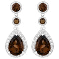Smoky Quartz Earrings With White Topaz 7.26 Carats Sterling Silver