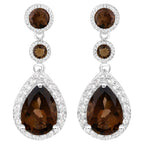 Smoky Quartz Earrings With White Topaz 7.26 Carats Sterling Silver
