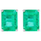 Natural Emerald Stud Earrings 2.74 Carats 14K White Gold