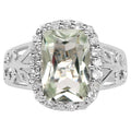 Green Amethyst Ring With White Topaz 3.9 Carats Sterling Silver