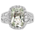 Green Amethyst Ring With White Topaz 3.9 Carats Sterling Silver