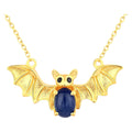 Blue Sapphire Bat Necklace With Black Spinel 1.16 Carats Gold Plated Silver