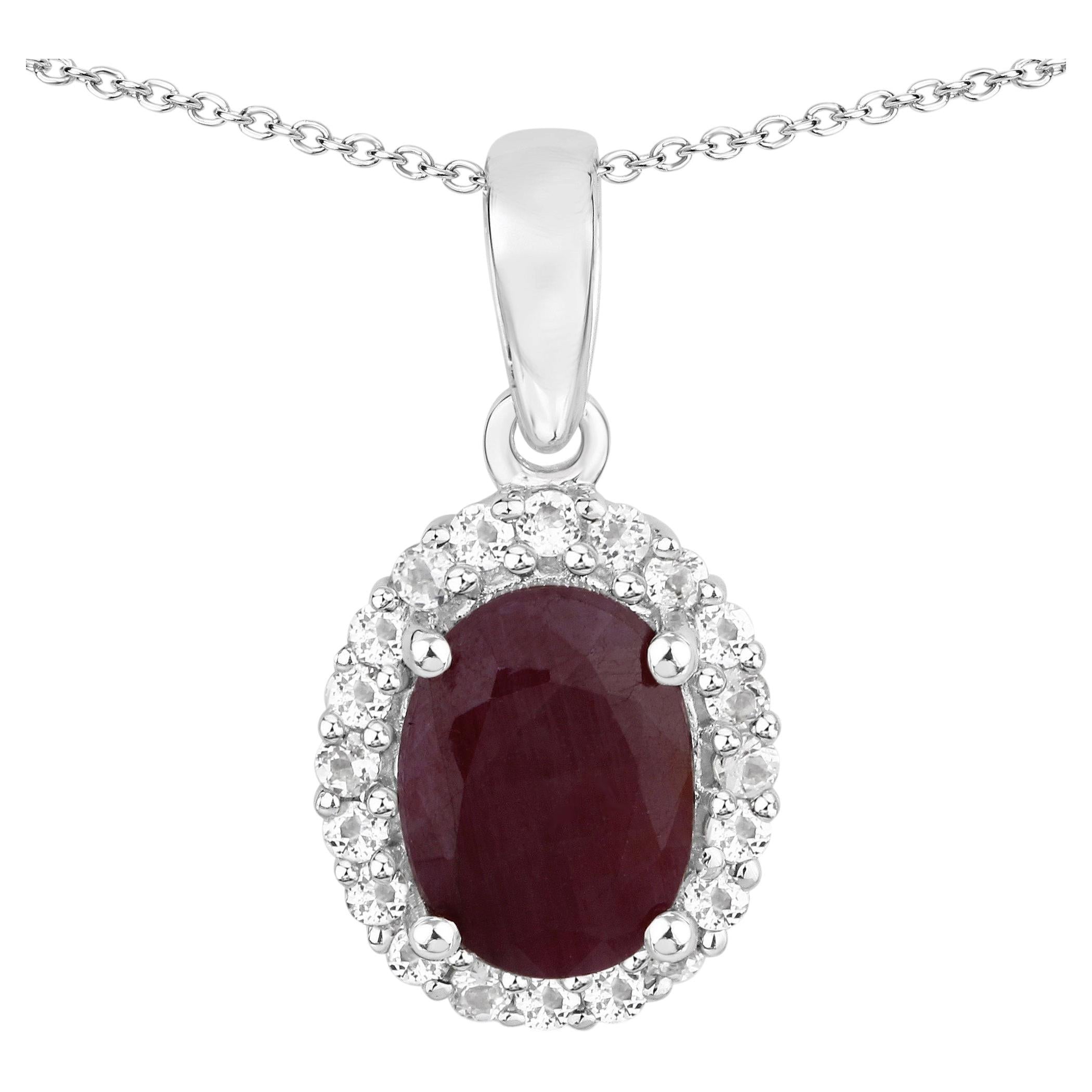 Ruby Pendant With White Topaz 2.02 Carats Sterling Silver