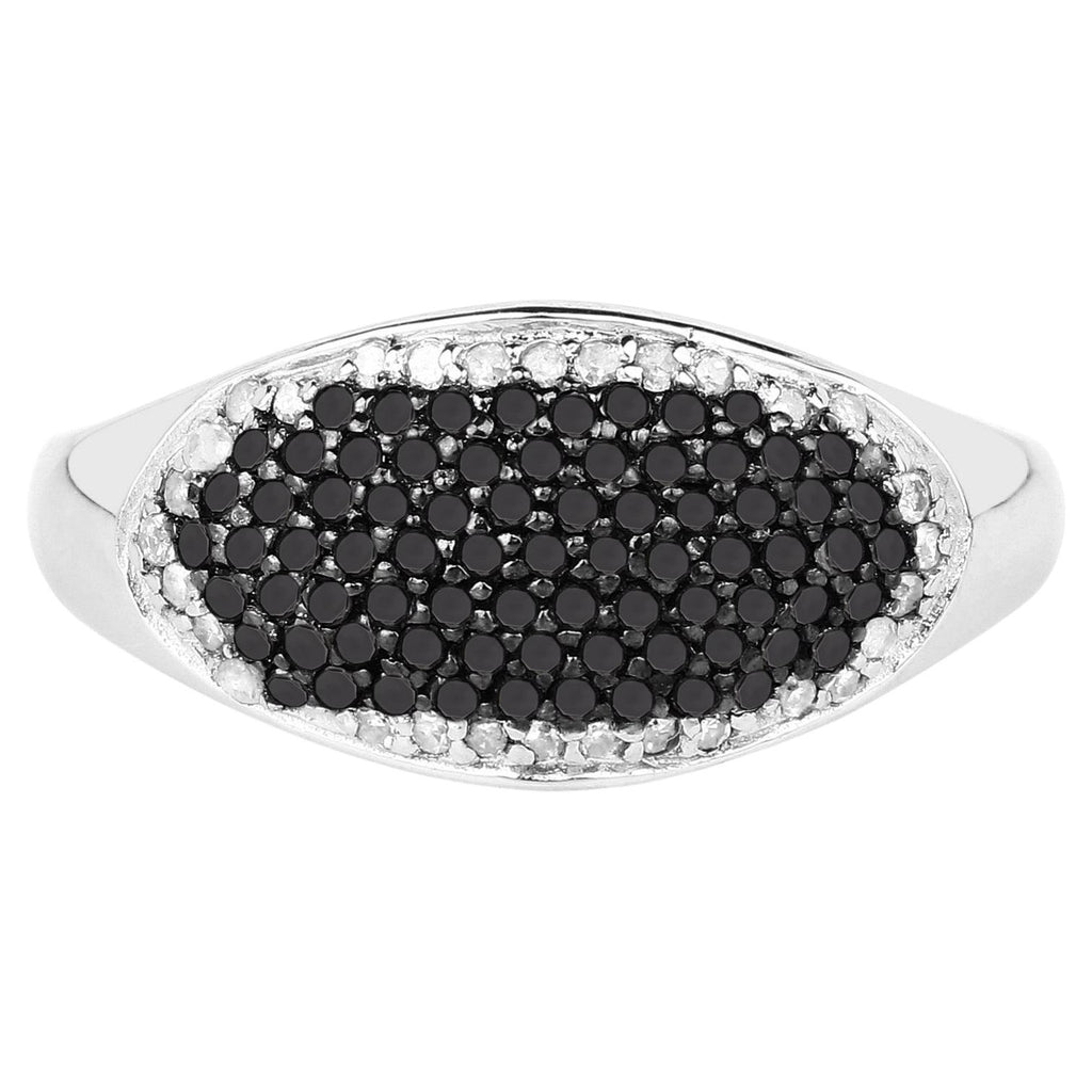 Black Diamond Ring With White Diamonds 0.44 Carats Sterling Silver