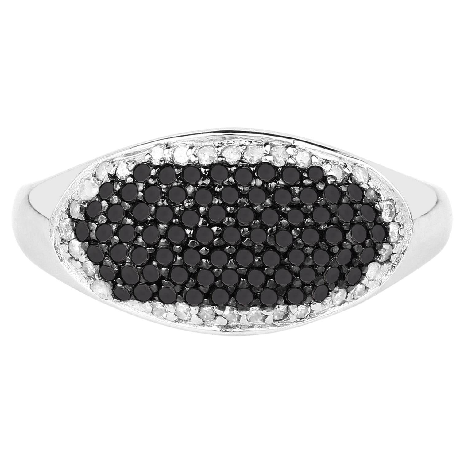 Black Diamond Ring With White Diamonds 0.44 Carats Sterling Silver