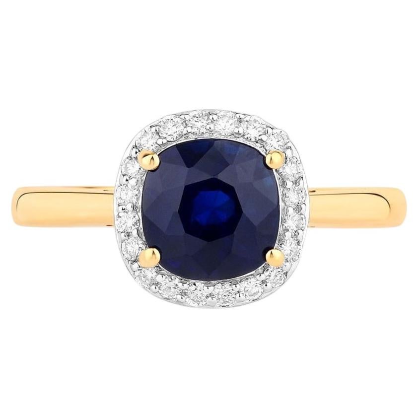 Blue Sapphire Ring With Diamonds 2.42 Carats 18K Yellow Gold