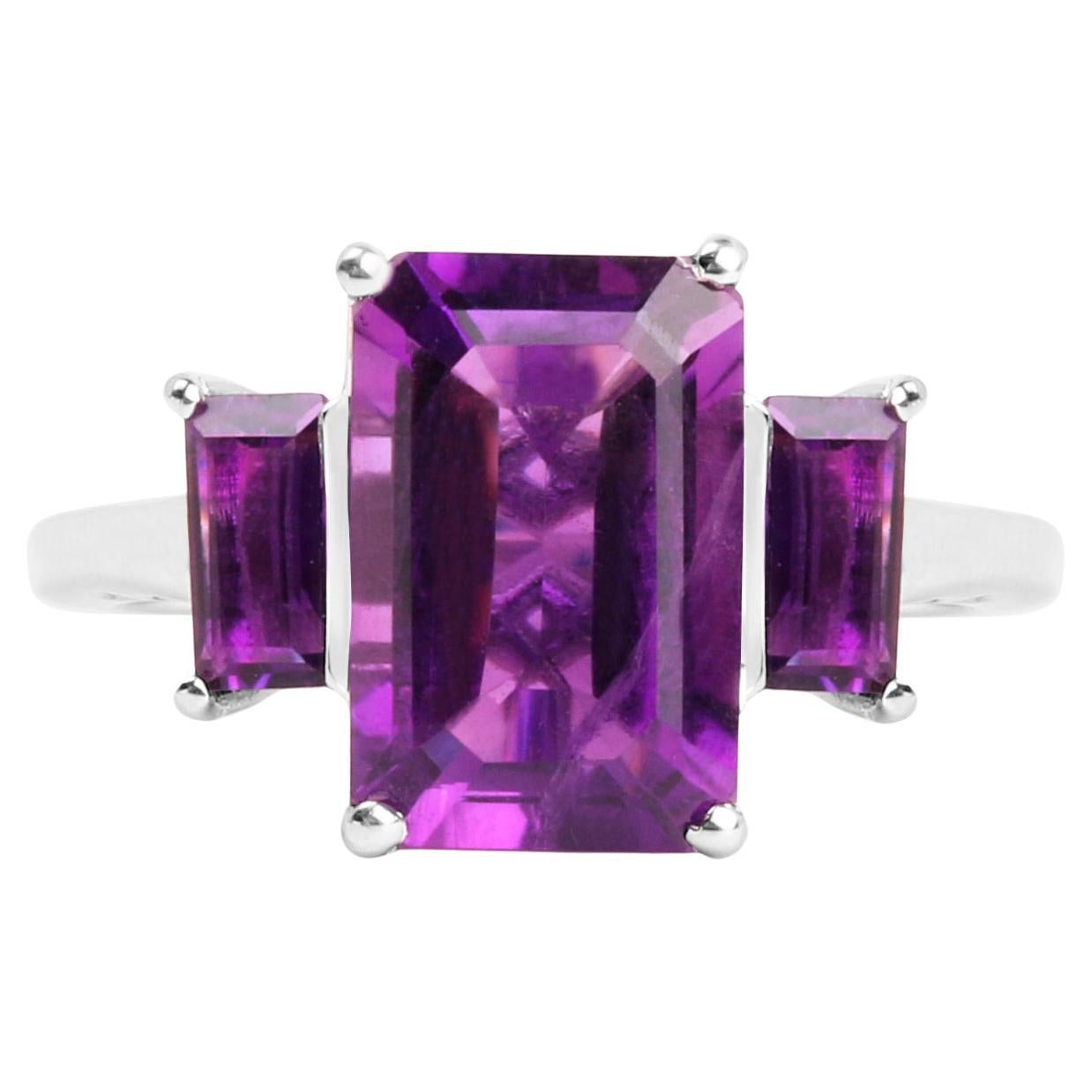 Amethyst Three Stone Ring 4.65 Carats