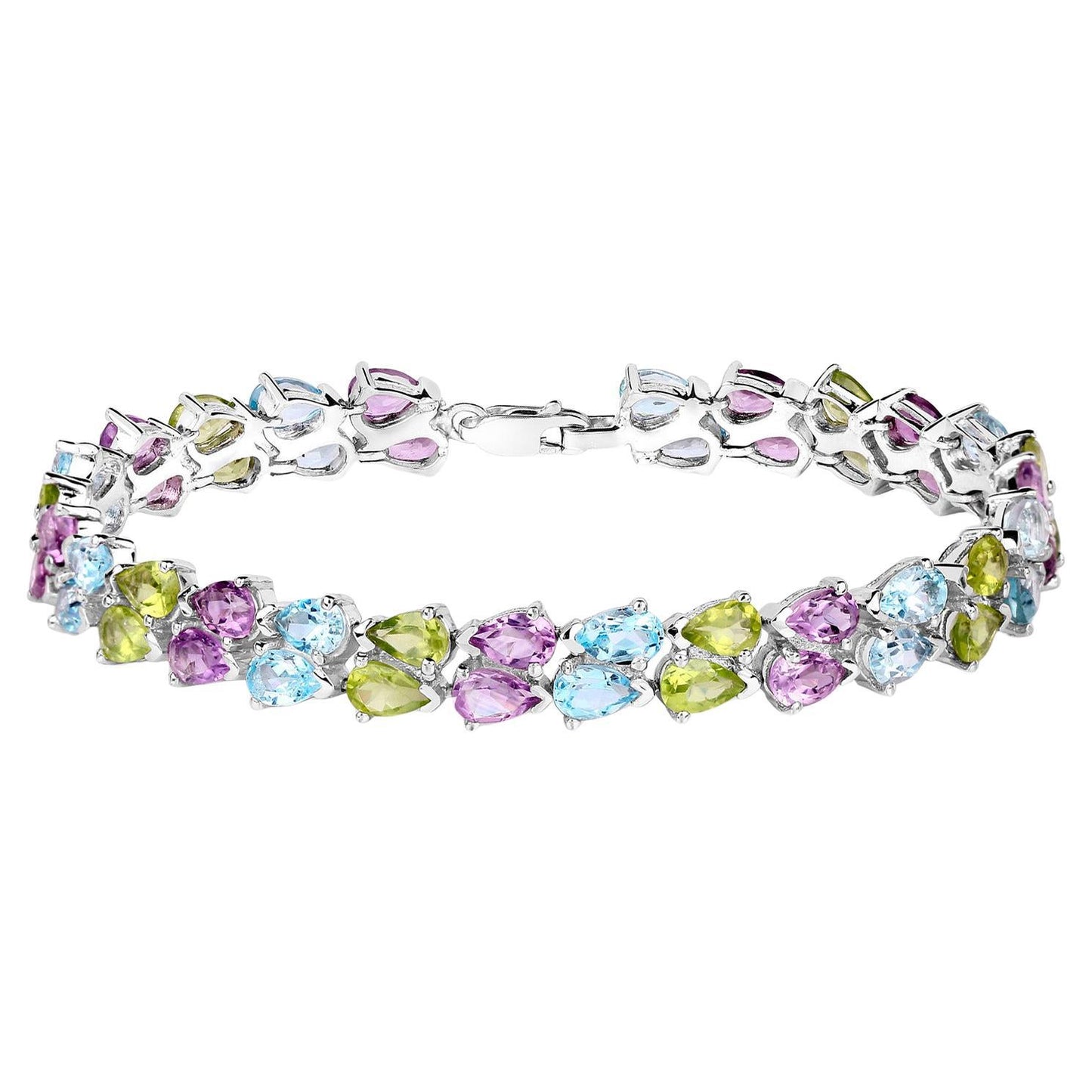 Mixed Gemstone Tennis Bracelet Amethyst Topaz Peridot 23.4 Carats Silver