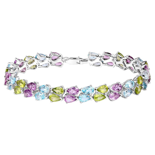 Mixed Gemstone Tennis Bracelet Amethyst Topaz Peridot 23.4 Carats Silver