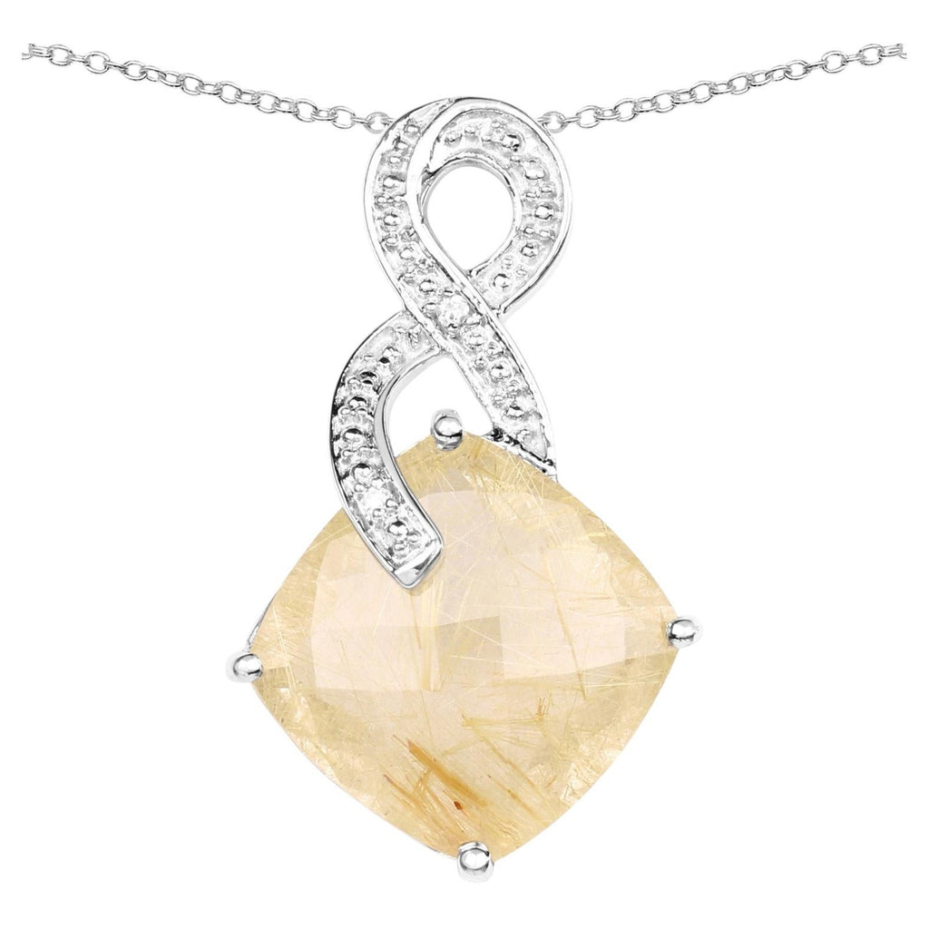 Golden Rutile Pendant With Diamonds 8.79 Carats Sterling Silver