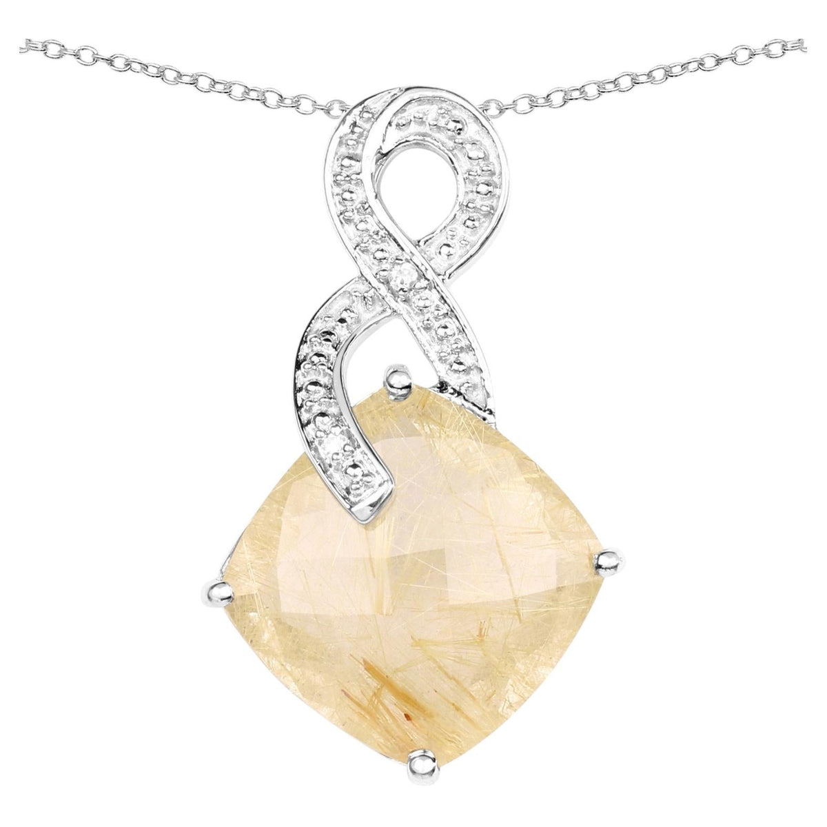Golden Rutile Pendant With Diamonds 8.79 Carats Sterling Silver