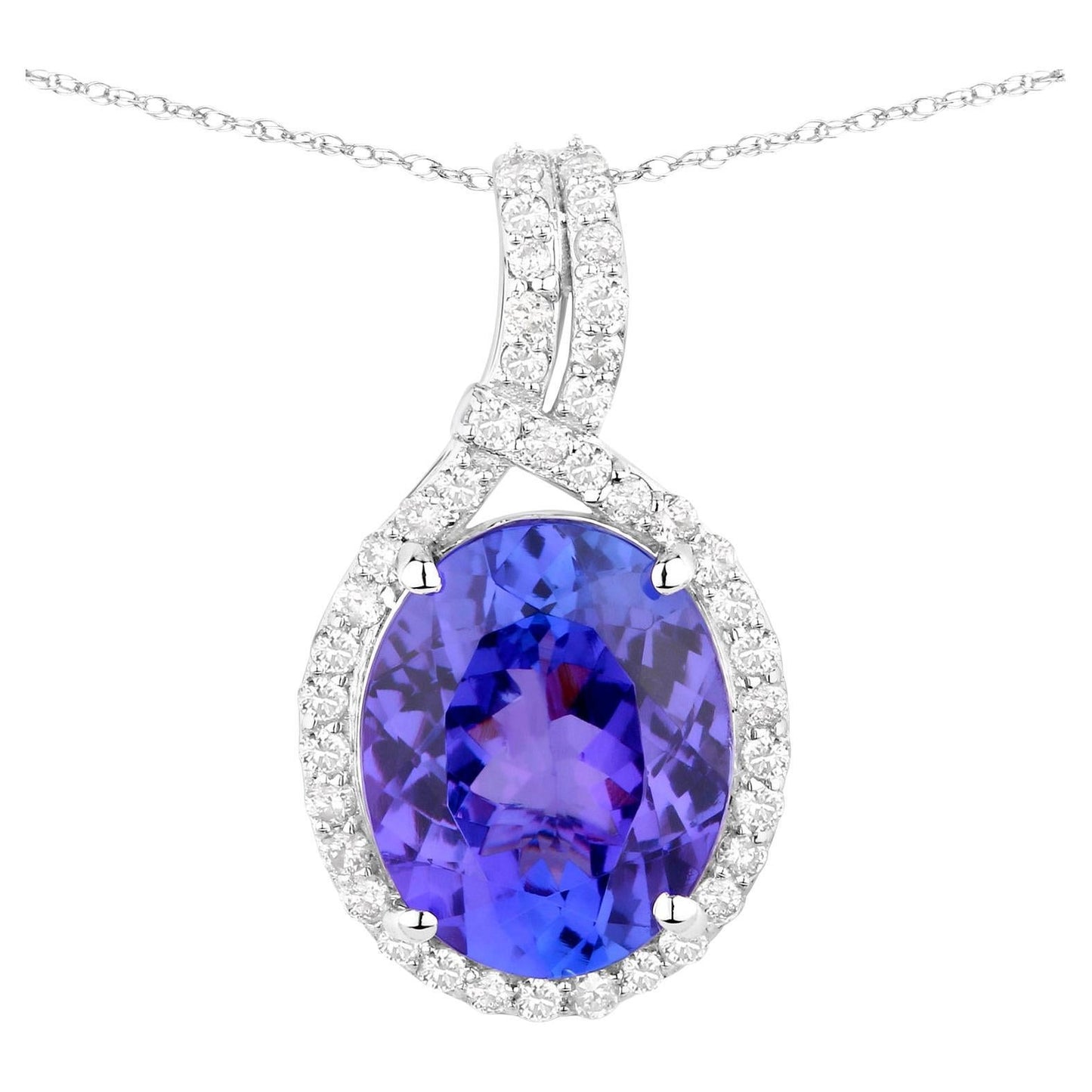 Tanzanite Pendant Necklace Diamonds 3.2 Carats 14K White Gold
